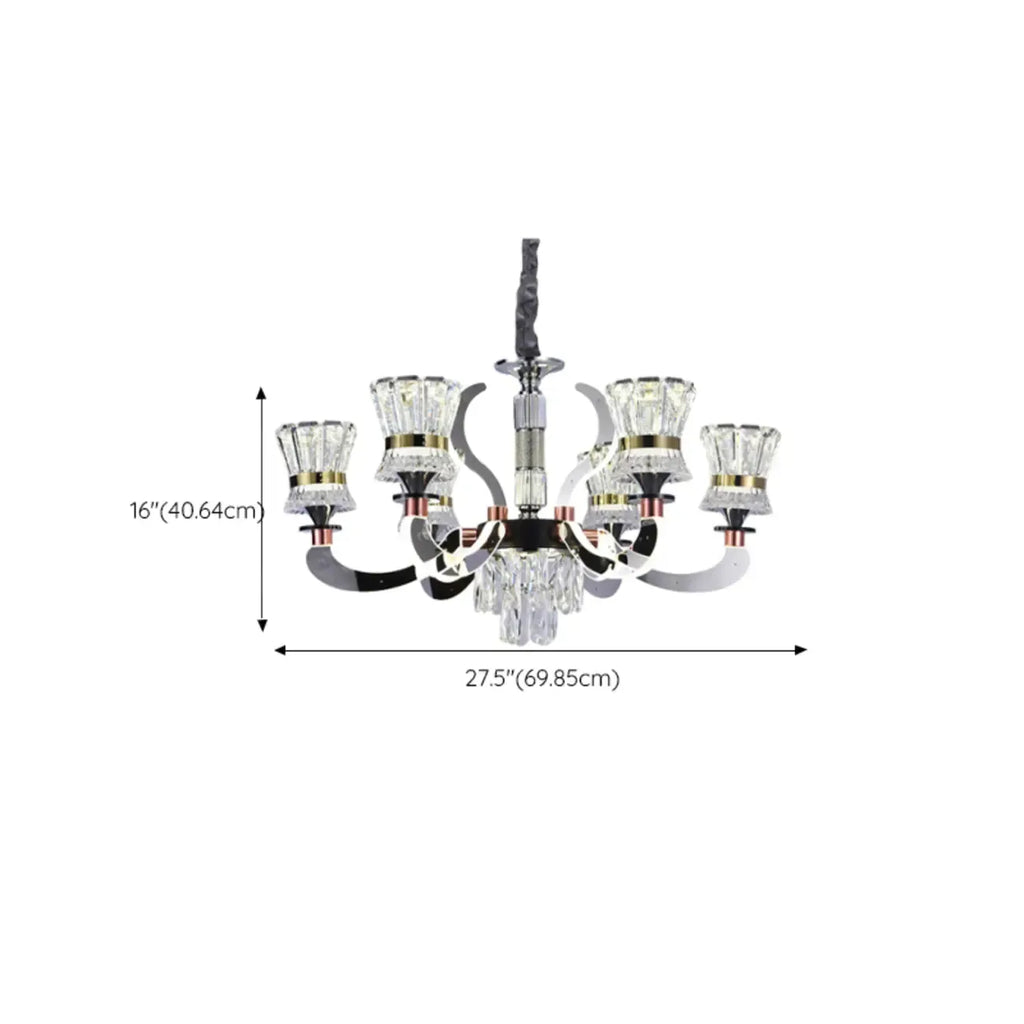 Lustre moderne à plusieurs niveaux en cristal chromé de luxe avec éclairage LED à intensité variable