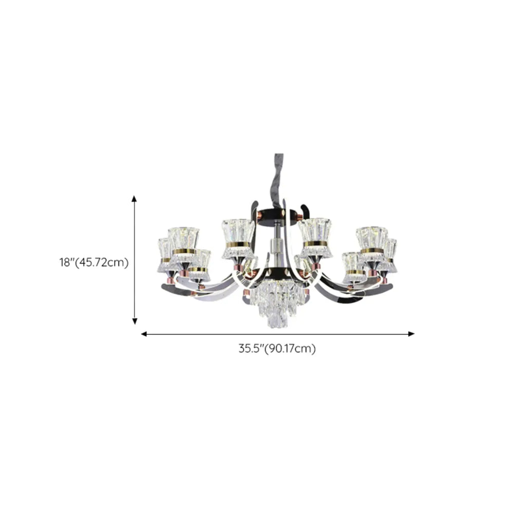 Lustre moderne à plusieurs niveaux en cristal chromé de luxe avec éclairage LED à intensité variable