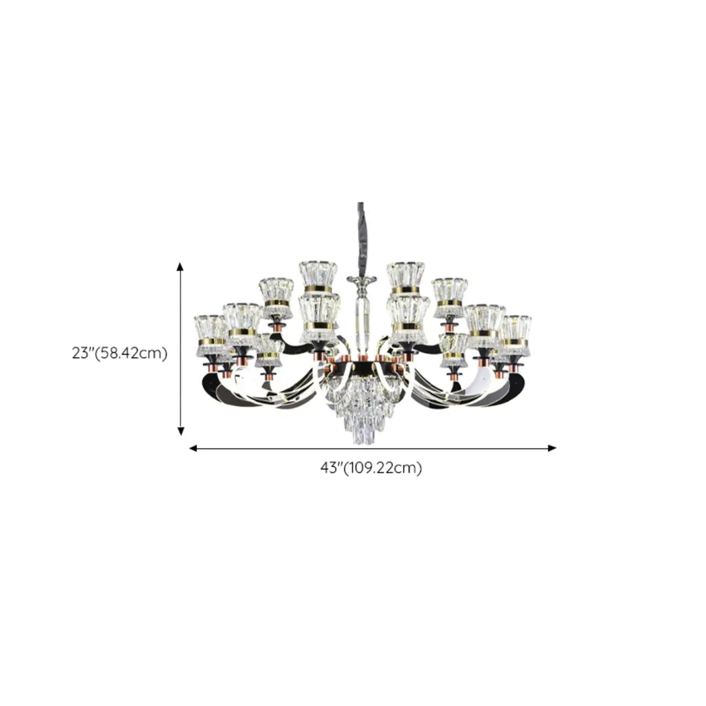 Lustre moderne à plusieurs niveaux en cristal chromé de luxe avec éclairage LED à intensité variable