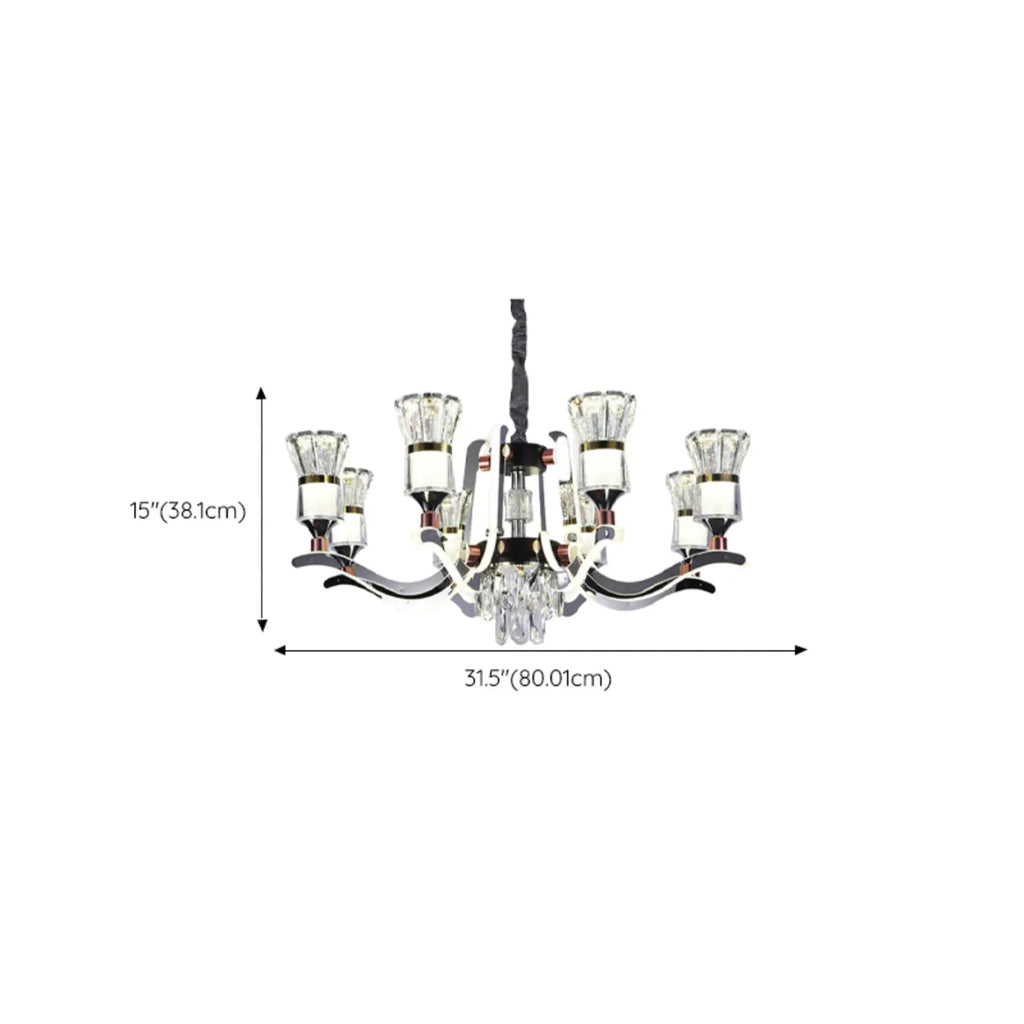 Lustre moderne à plusieurs niveaux en cristal chromé de luxe avec éclairage LED à intensité variable