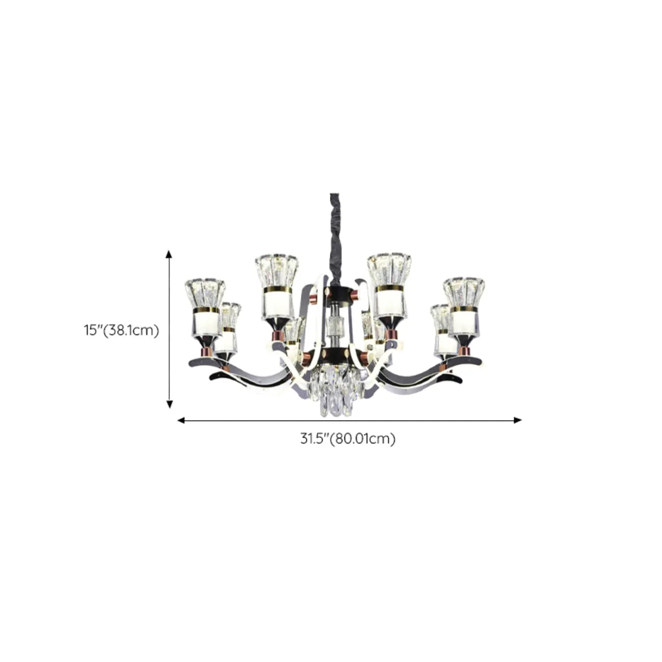 Lustre moderne à plusieurs niveaux en cristal chromé de luxe avec éclairage LED à intensité variable