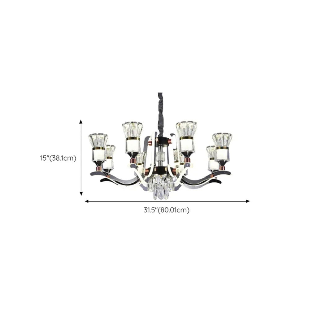 Lustre moderne à plusieurs niveaux en cristal chromé de luxe avec éclairage LED à intensité variable