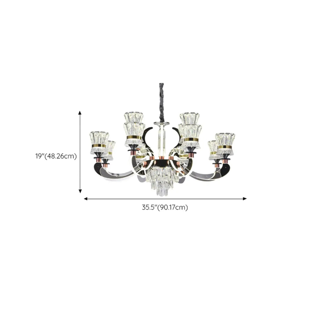 Lustre moderne à plusieurs niveaux en cristal chromé de luxe avec éclairage LED à intensité variable