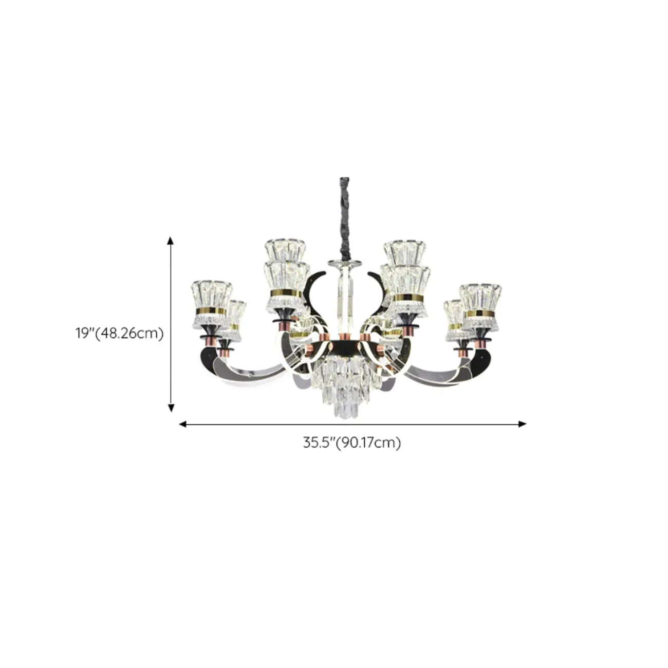 Lustre moderne à plusieurs niveaux en cristal chromé de luxe avec éclairage LED à intensité variable