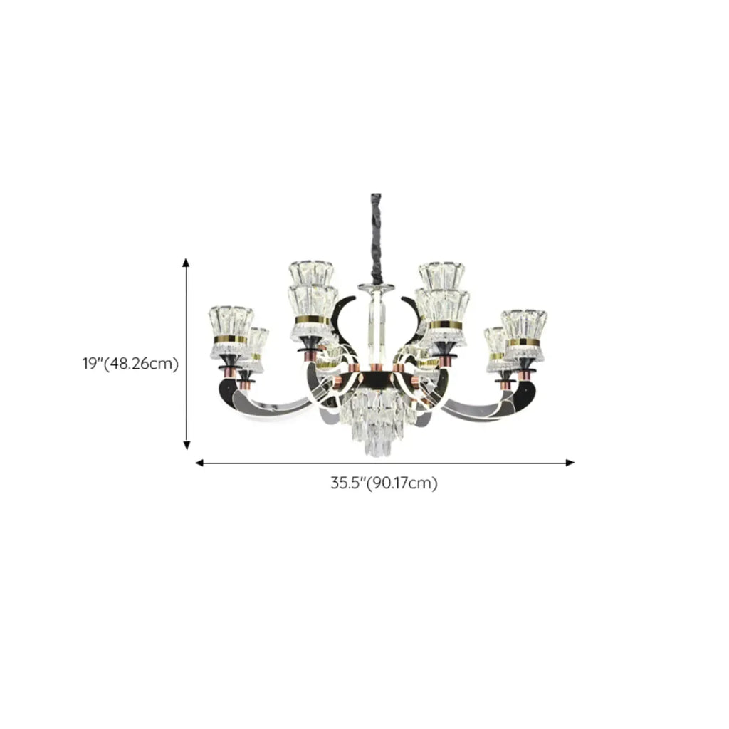 Lustre moderne à plusieurs niveaux en cristal chromé de luxe avec éclairage LED à intensité variable