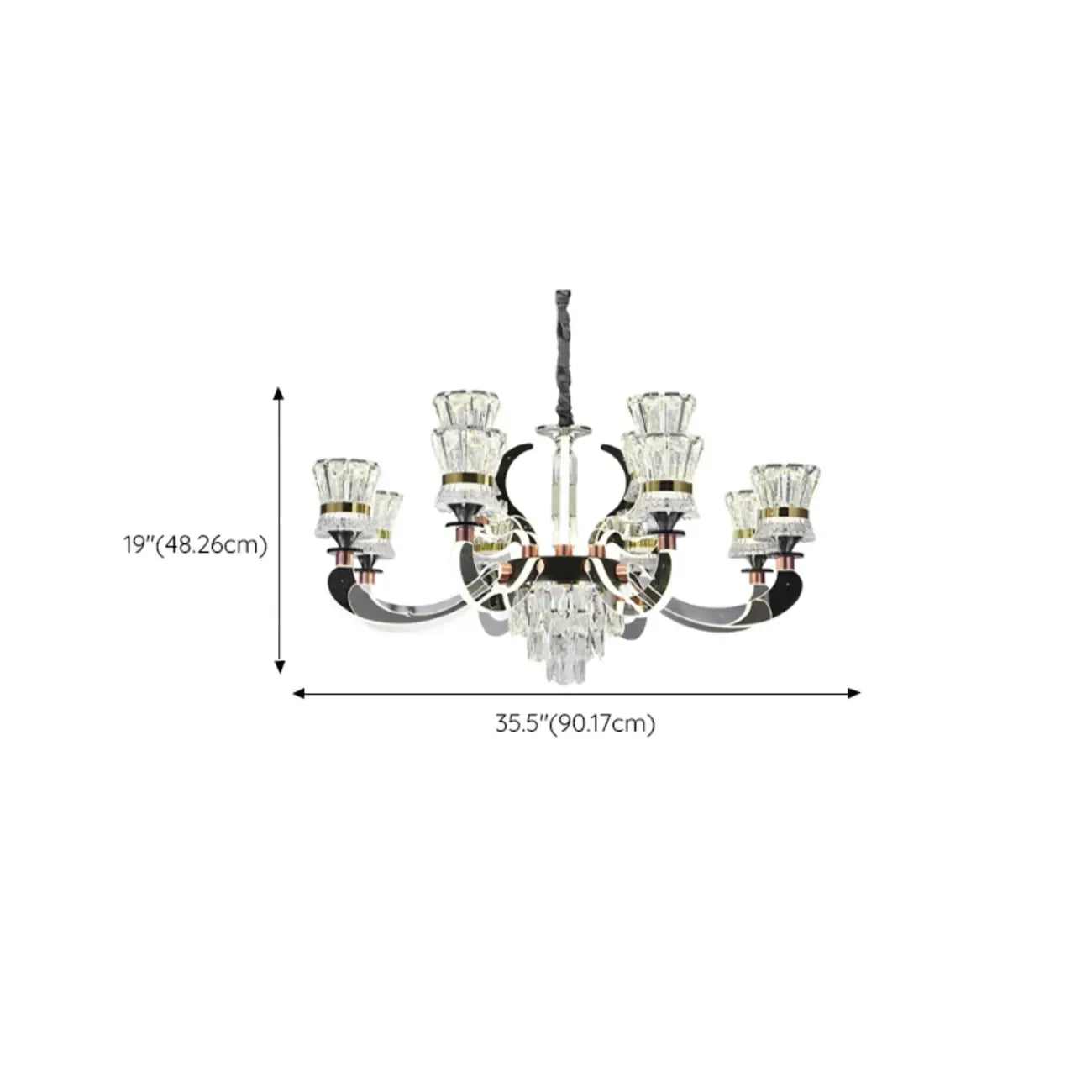 Lustre moderne à plusieurs niveaux en cristal chromé de luxe avec éclairage LED à intensité variable
