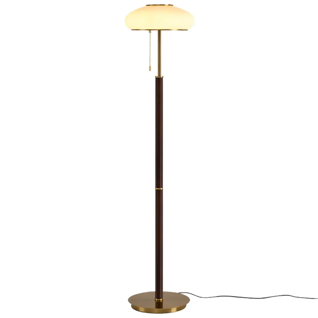 Lampadaire moderne à 3 lumières en noyer avec abat-jour en verre