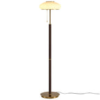 Lampadaire moderne à 3 lumières en noyer avec abat-jour en verre