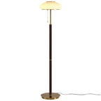Lampadaire moderne à 3 lumières en noyer avec abat-jour en verre