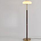 Lampadaire moderne à 3 lumières en noyer avec abat-jour en verre