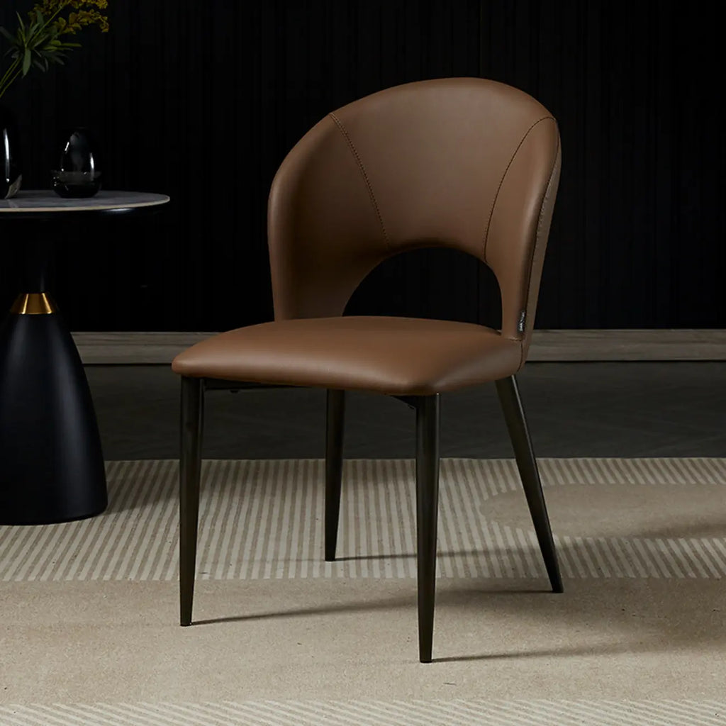 Chaises de salle à manger de style Mid-Century Modern, dossier incurvé, revêtement en similicuir