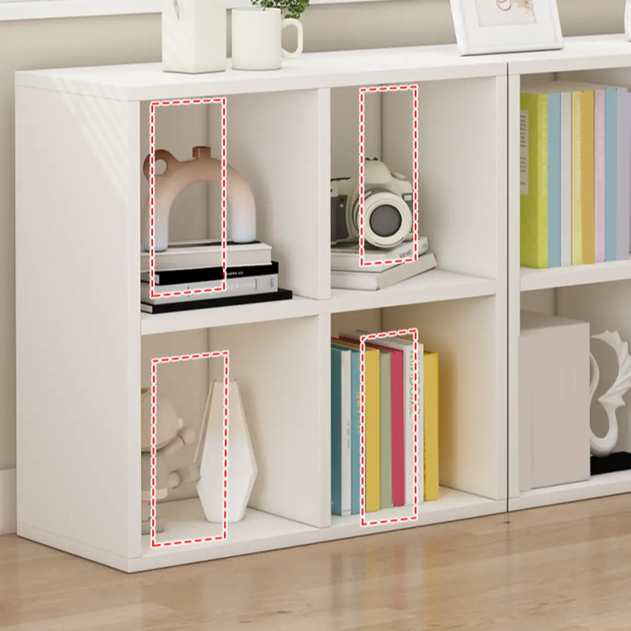 Bibliothèque basse minimaliste en bois blanc/naturel