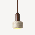 Lampe de chevet suspendue cylindrique en bois, pierre et corde