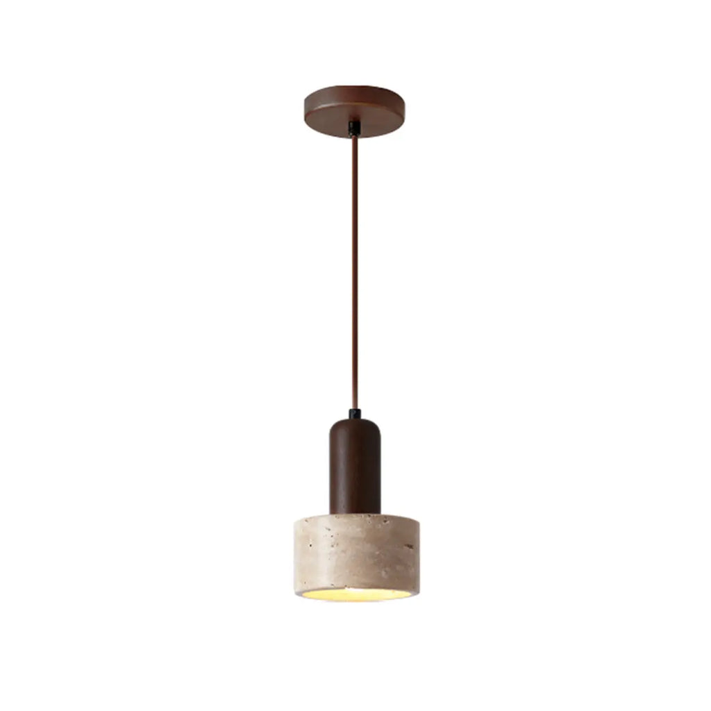 Lampe de chevet suspendue cylindrique en bois, pierre et corde