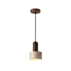 Lampe de chevet suspendue cylindrique en bois, pierre et corde