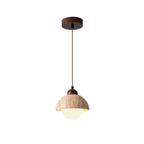Lampe de chevet suspendue cylindrique en bois, pierre et corde