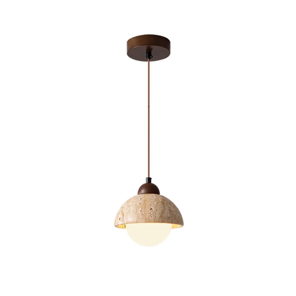 Lampe de chevet suspendue cylindrique en bois, pierre et corde