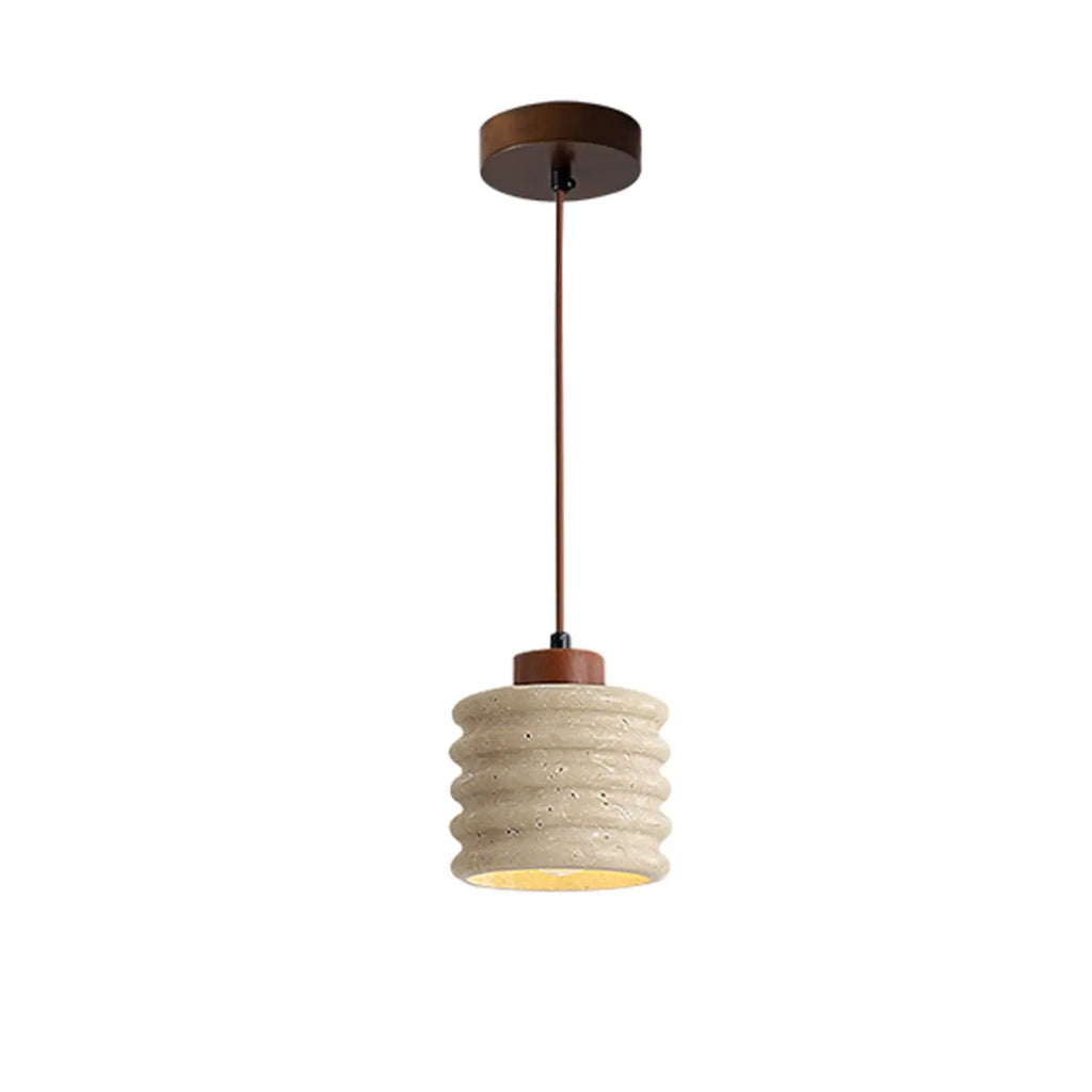 Lampe de chevet suspendue cylindrique en bois, pierre et corde