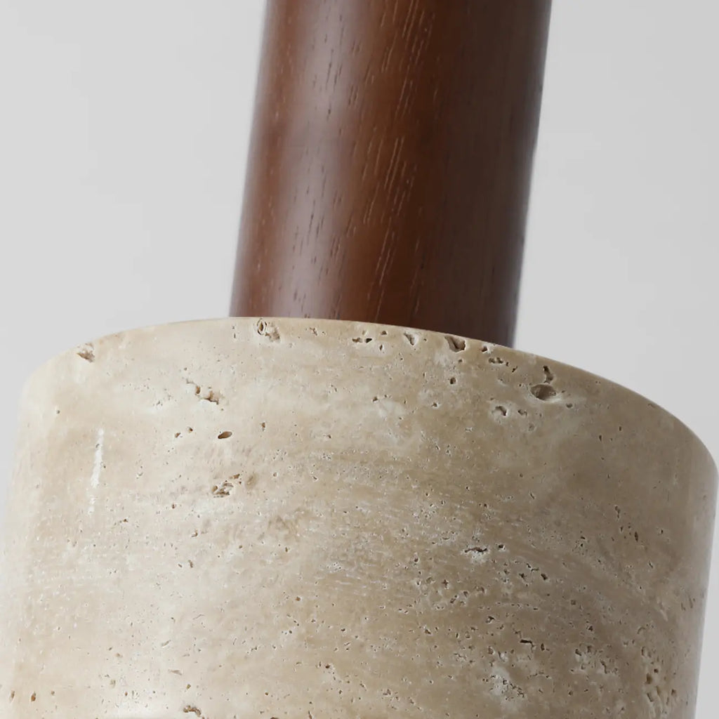 Lampe de chevet suspendue cylindrique en bois, pierre et corde