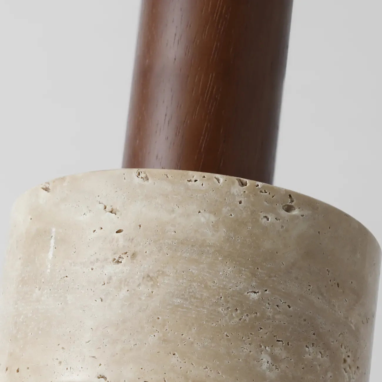 Lampe de chevet suspendue cylindrique en bois, pierre et corde
