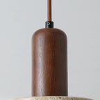 Lampe de chevet suspendue cylindrique en bois, pierre et corde