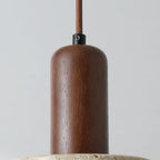 Lampe de chevet suspendue cylindrique en bois, pierre et corde