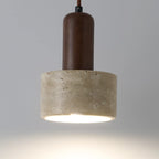 Lampe de chevet suspendue cylindrique en bois, pierre et corde