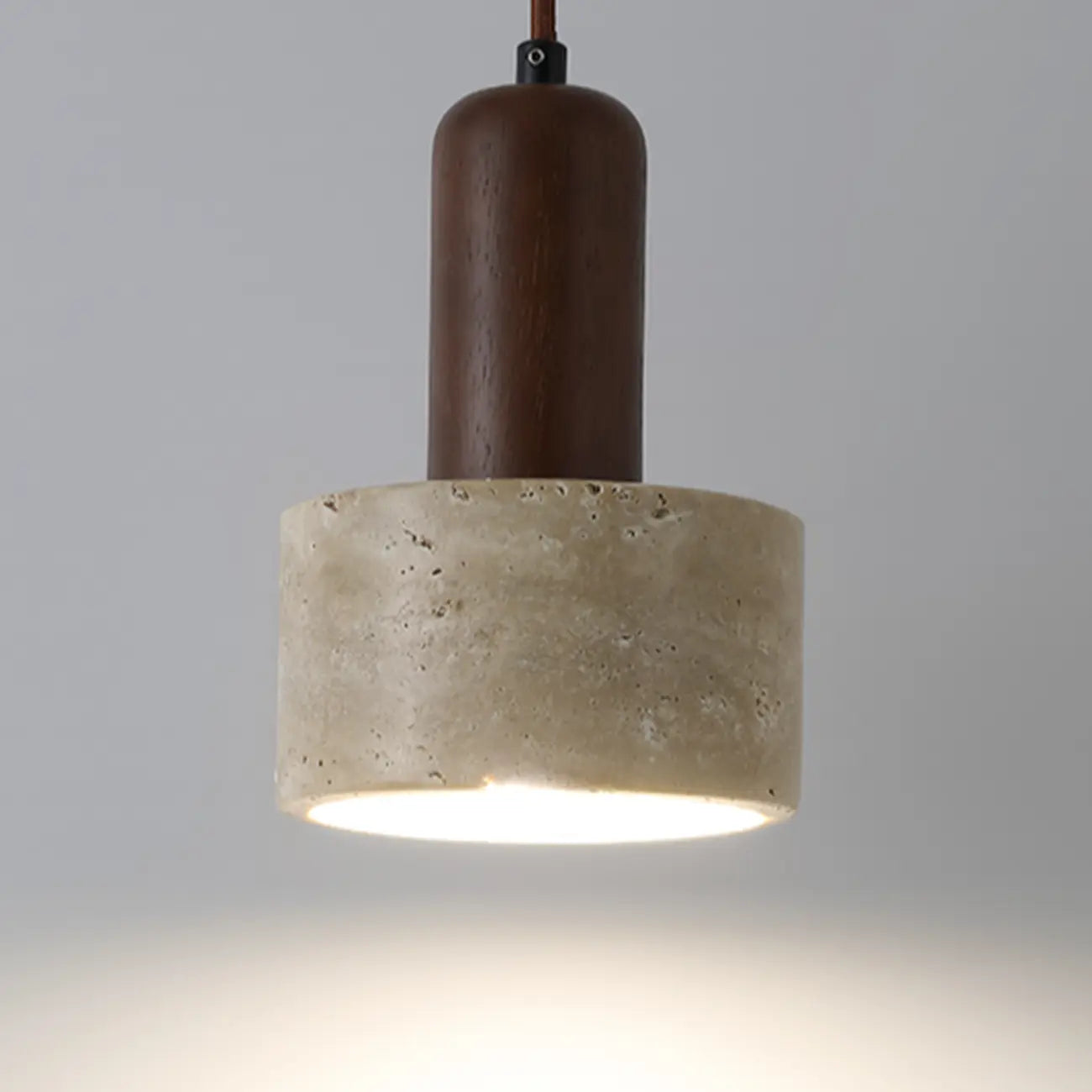 Lampe de chevet suspendue cylindrique en bois, pierre et corde