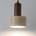 Lampe de chevet suspendue cylindrique en bois, pierre et corde