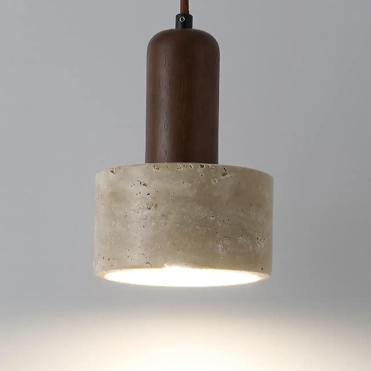 Lampe de chevet suspendue cylindrique en bois, pierre et corde