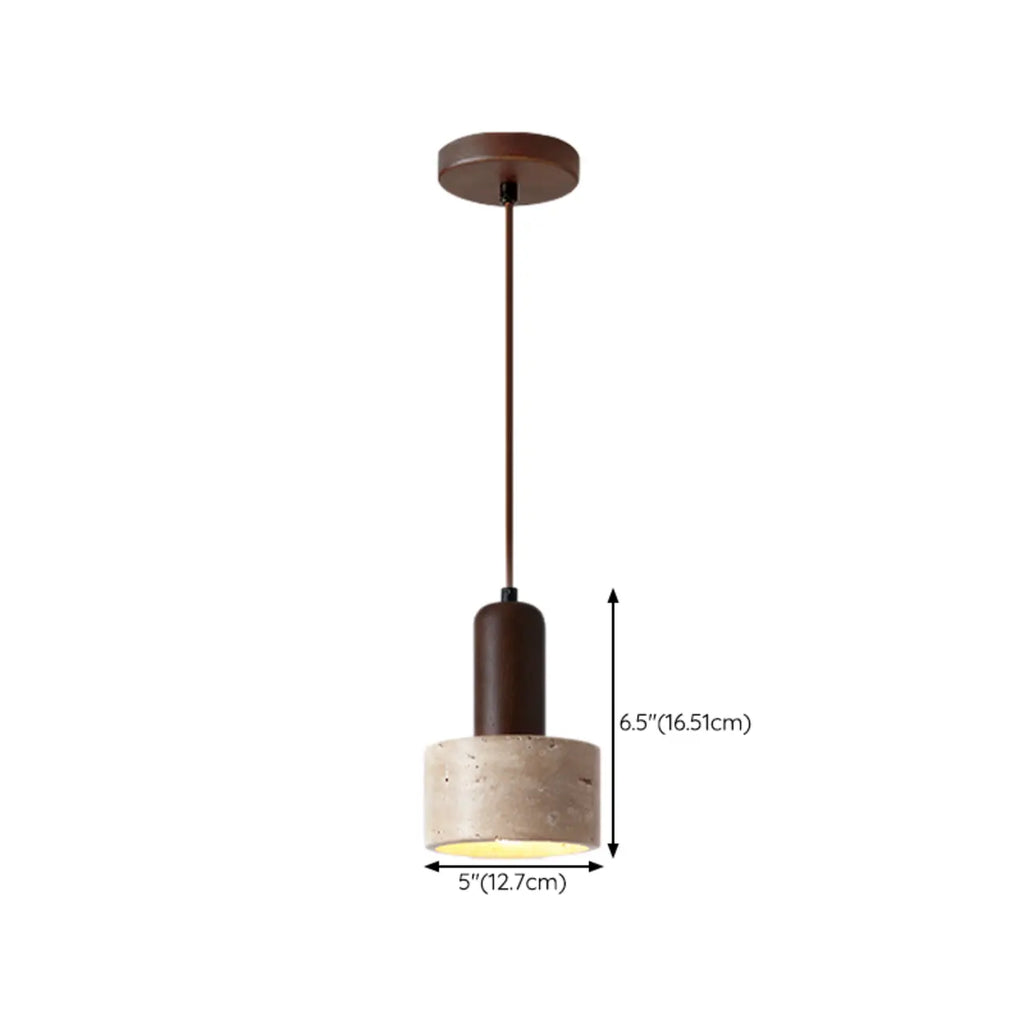 Lampe de chevet suspendue cylindrique en bois, pierre et corde