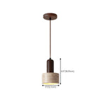Lampe de chevet suspendue cylindrique en bois, pierre et corde