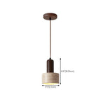 Lampe de chevet suspendue cylindrique en bois, pierre et corde