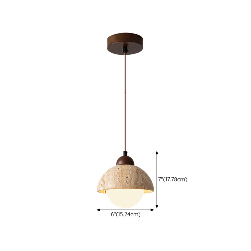 Lampe de chevet suspendue cylindrique en bois, pierre et corde
