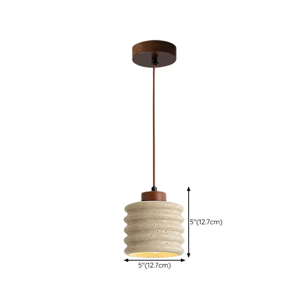 Lampe de chevet suspendue cylindrique en bois, pierre et corde