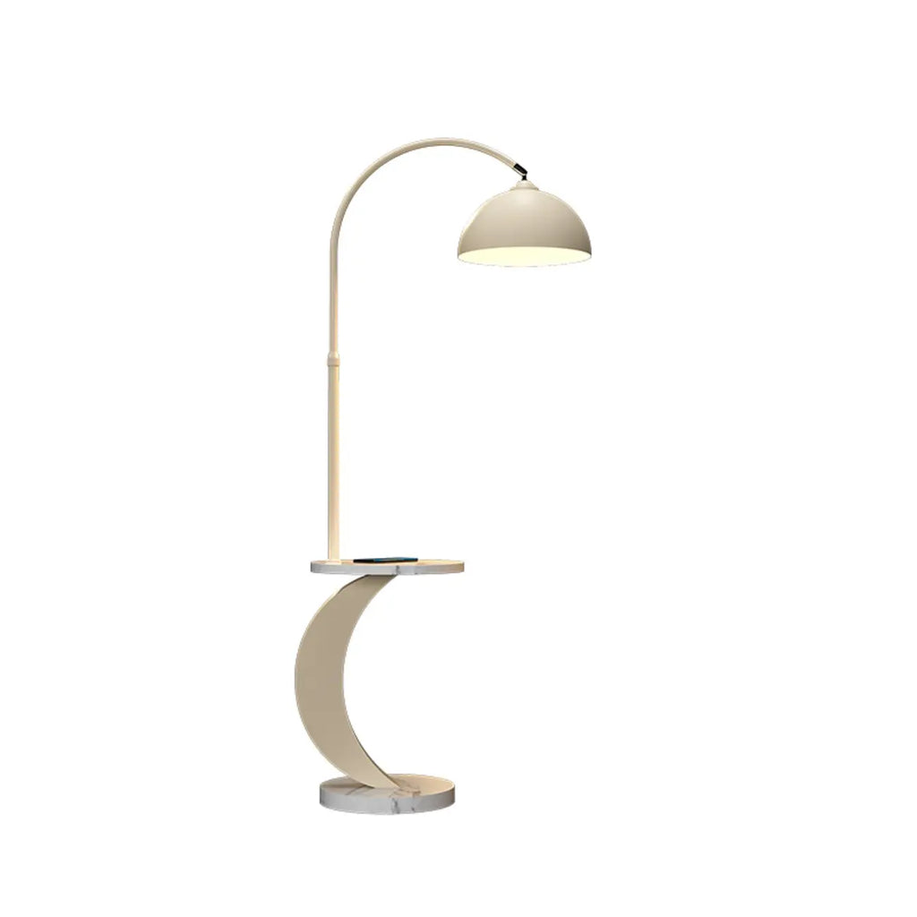 Lampadaire LED géométrique ivoire en forme d'arc avec étagère de rangement pour intérieur