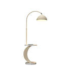 Lampadaire LED géométrique ivoire en forme d'arc avec étagère de rangement pour intérieur
