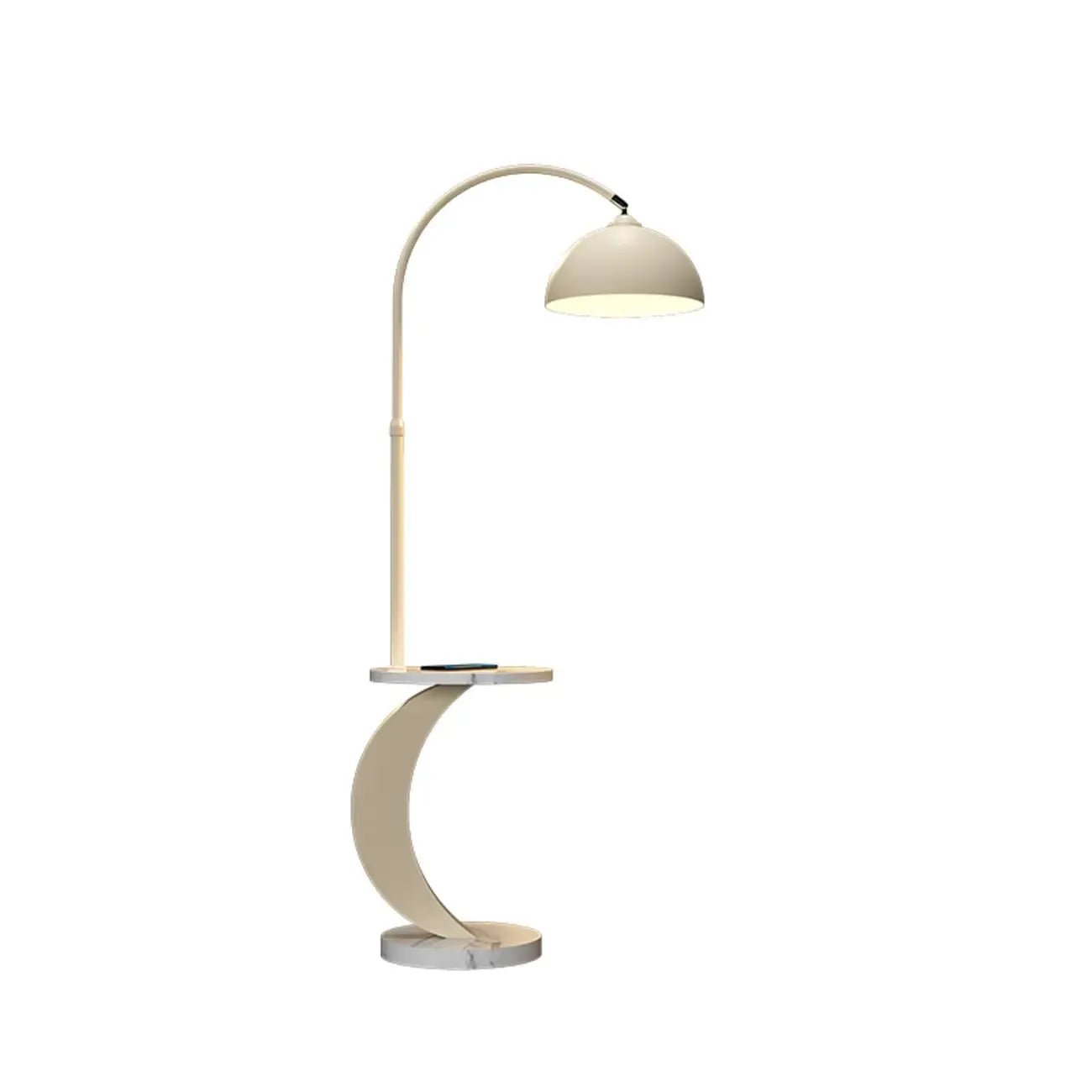 Lampadaire LED géométrique ivoire en forme d'arc avec étagère de rangement pour intérieur