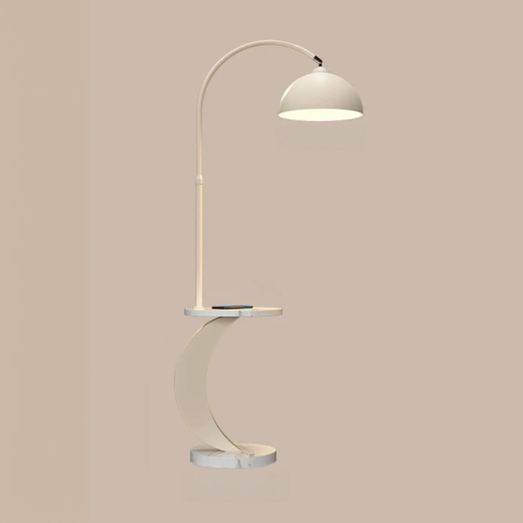 Lampadaire LED géométrique ivoire en forme d'arc avec étagère de rangement pour intérieur