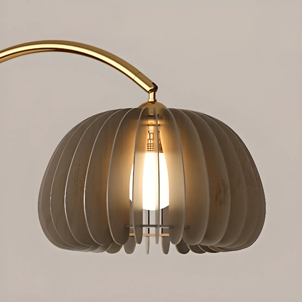 Lampadaire LED géométrique ivoire en forme d'arc avec étagère de rangement pour intérieur