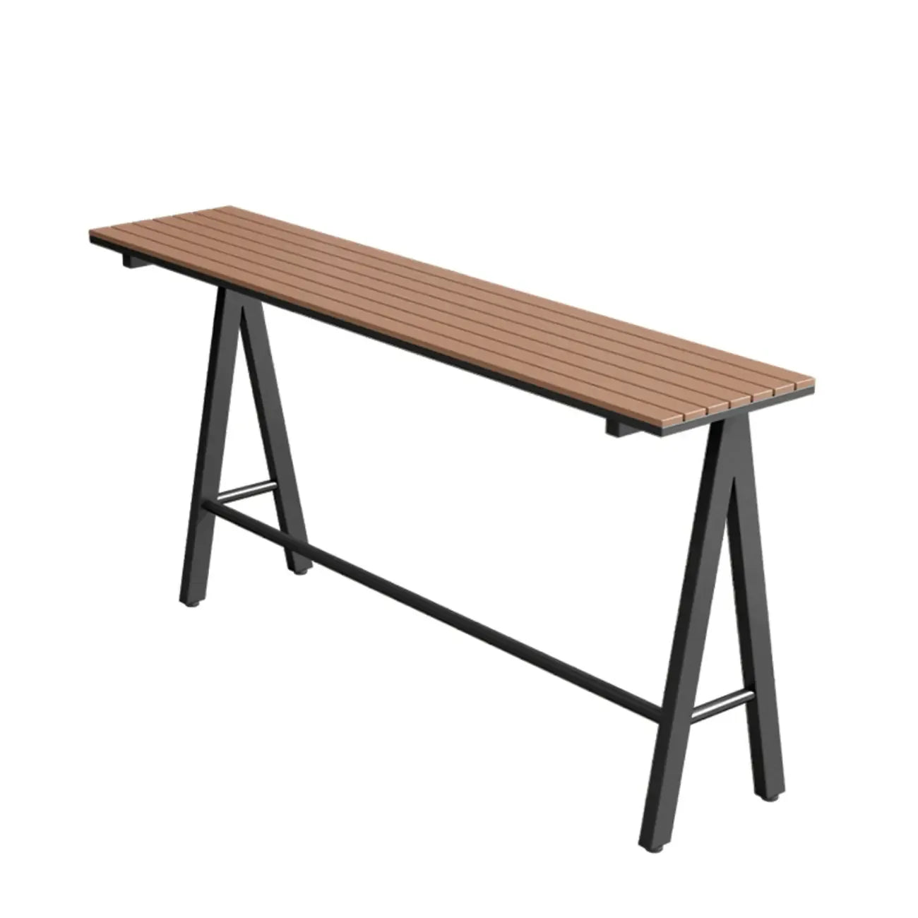 Tables de bar d'extérieur avec support en métal vert et lattes en bois
