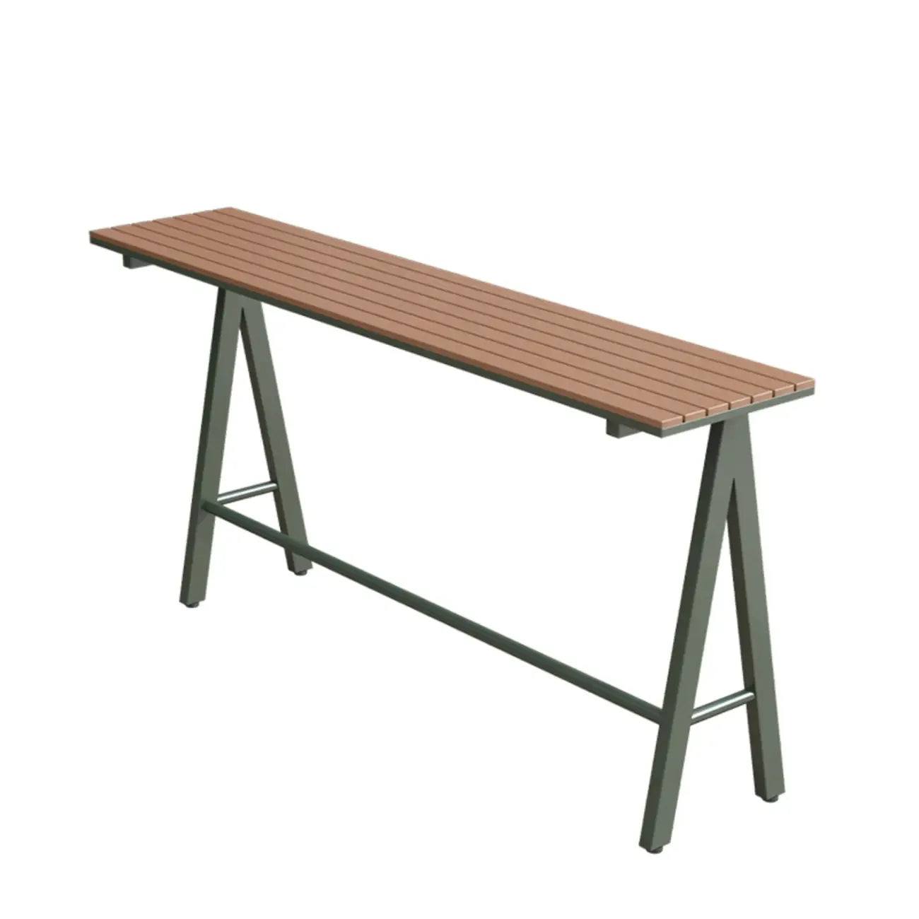 Tables de bar d'extérieur avec support en métal vert et lattes en bois