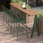 Tables de bar d'extérieur avec support en métal vert et lattes en bois