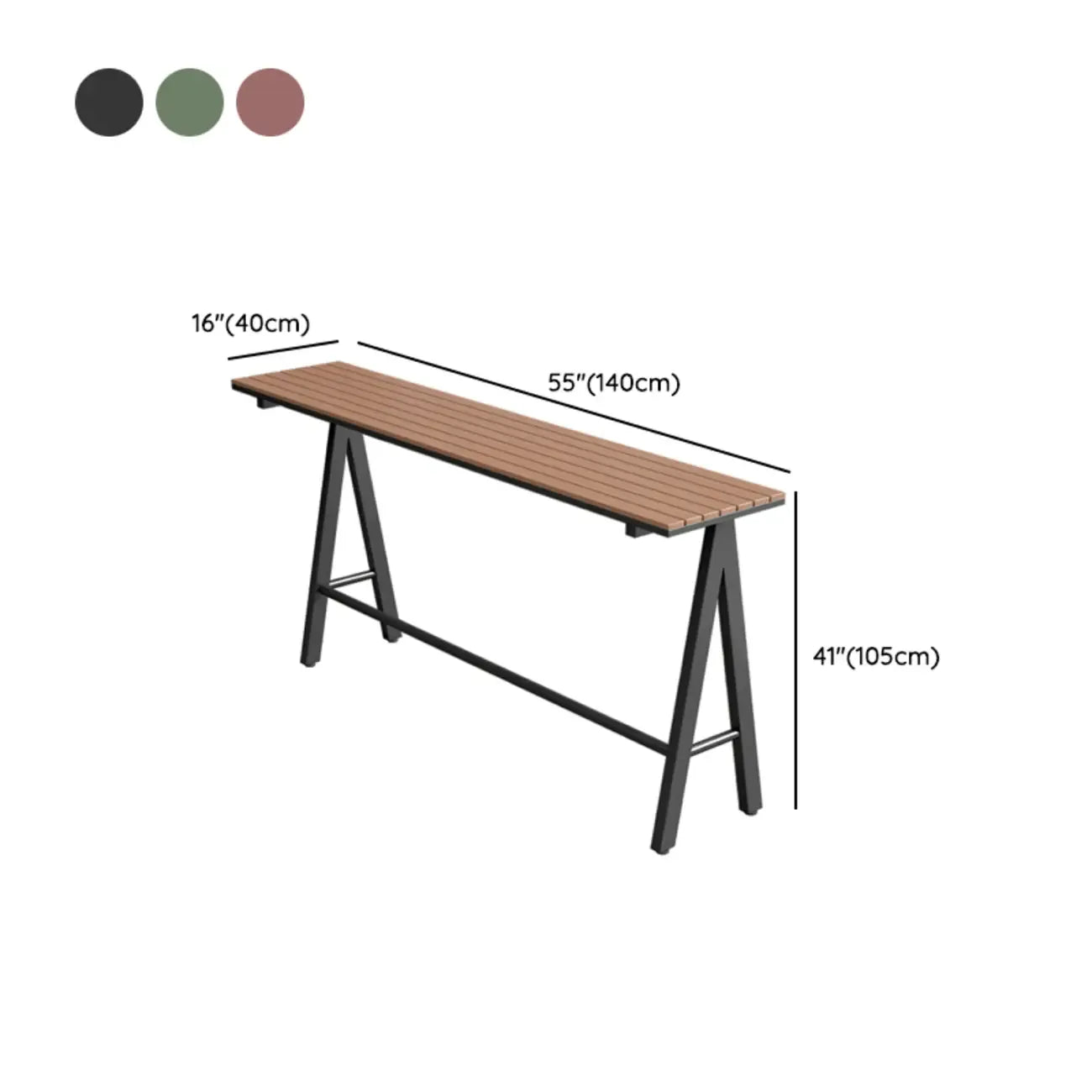 Tables de bar d'extérieur avec support en métal vert et lattes en bois