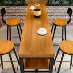 Tables de bar modernes en bois marron, métal et étagère traîneau avec repose-pieds