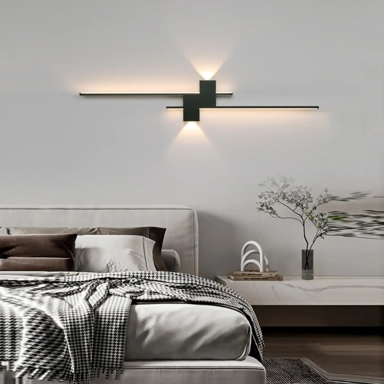 Applique da parete a LED lineare nera moderna a 5 luci per camera da letto