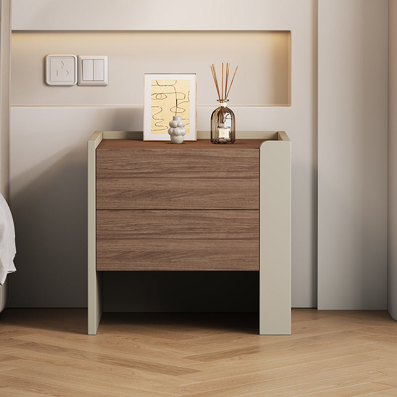 Table de chevet moderne à 2 tiroirs en pin brun-gris