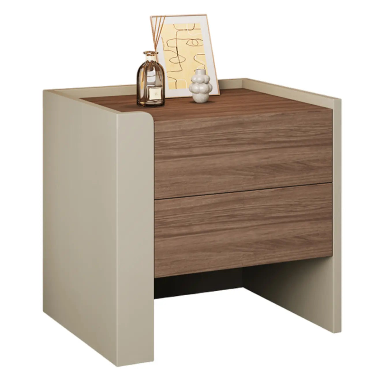 Table de chevet moderne à 2 tiroirs en pin brun-gris
