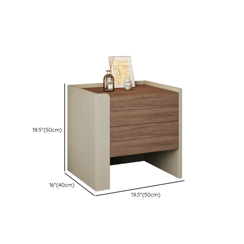 Table de chevet moderne à 2 tiroirs en pin brun-gris