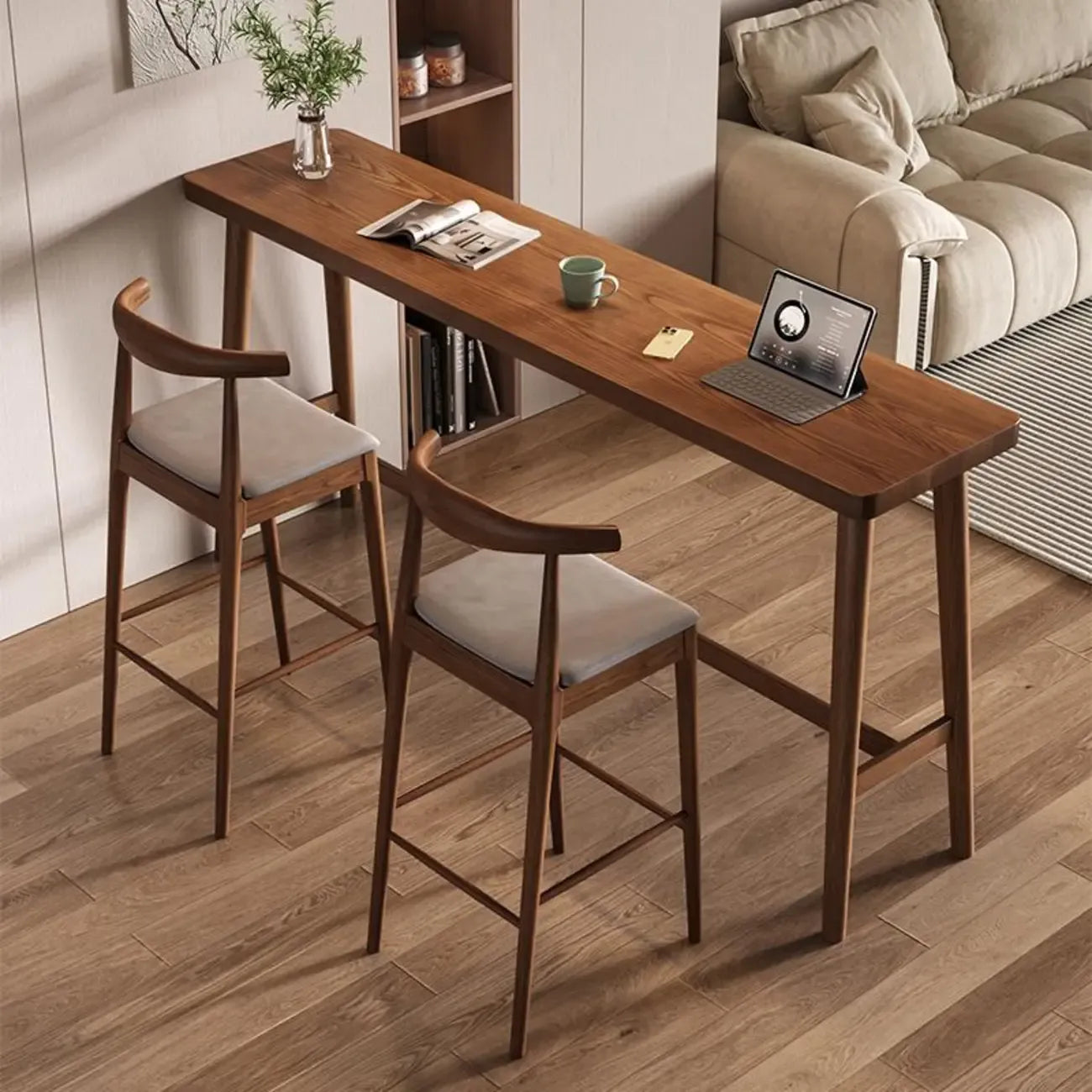 Tables de bar minimalistes en bois couleur cacao, style tréteau, pour la maison